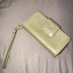 Olive Army Green Fossil Wallet with Wrist Strap
